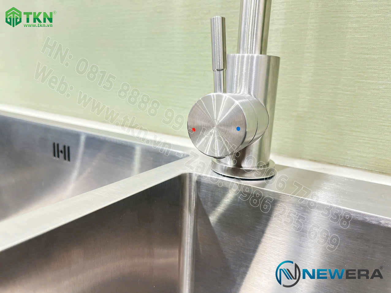 Vòi chậu rửa bát NewEra inox 304 2 đường nóng lạnh NE88K11N 6