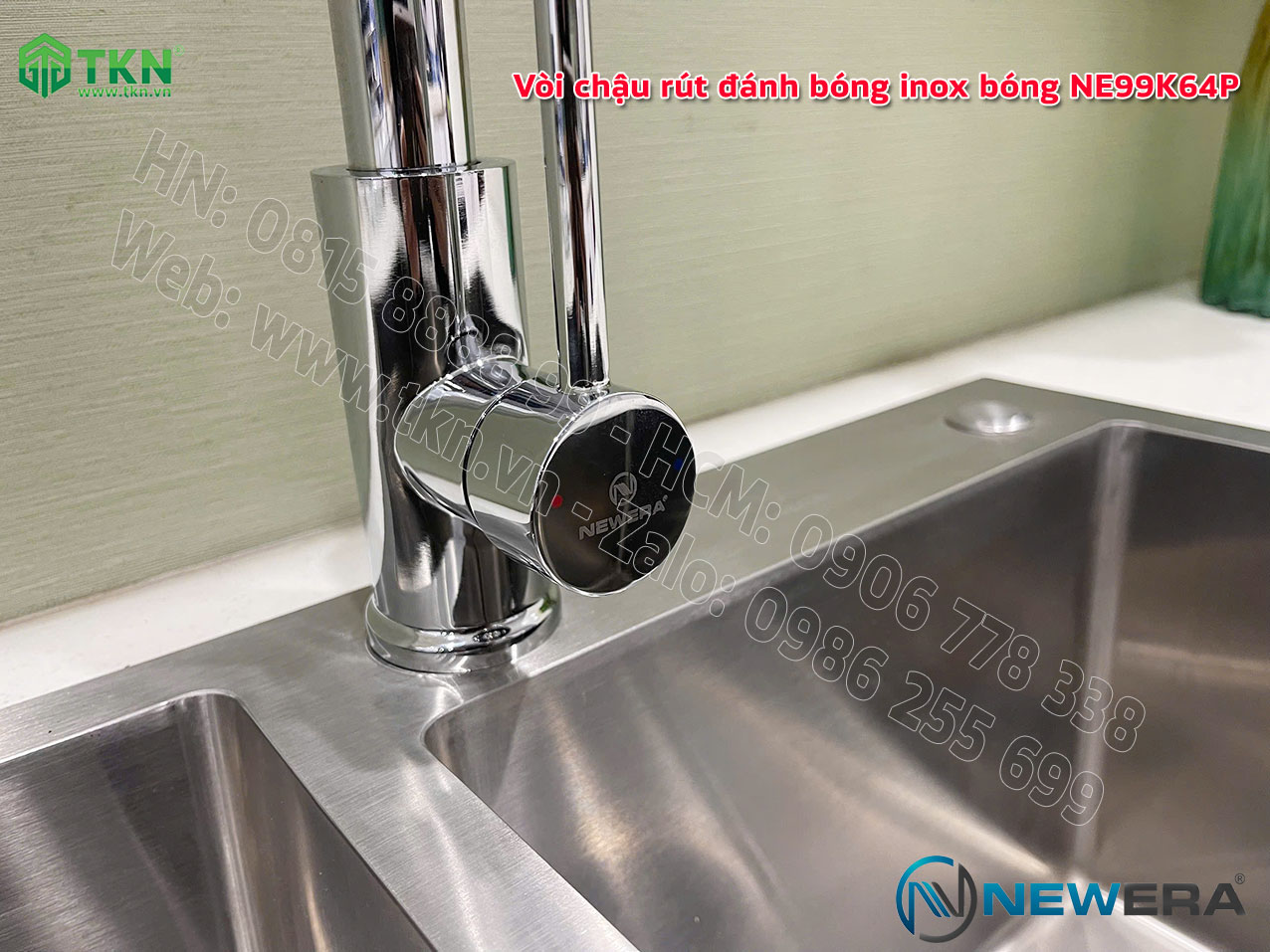 Vòi chậu rửa bát NewEra dây rút inox 304 bóng gương NE99K64P 5