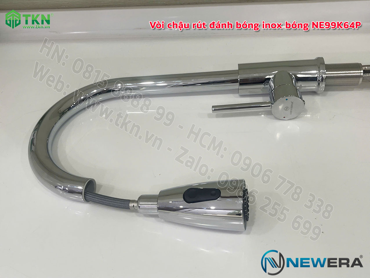 Vòi chậu rửa bát NewEra dây rút inox 304 bóng gương NE99K64P 12