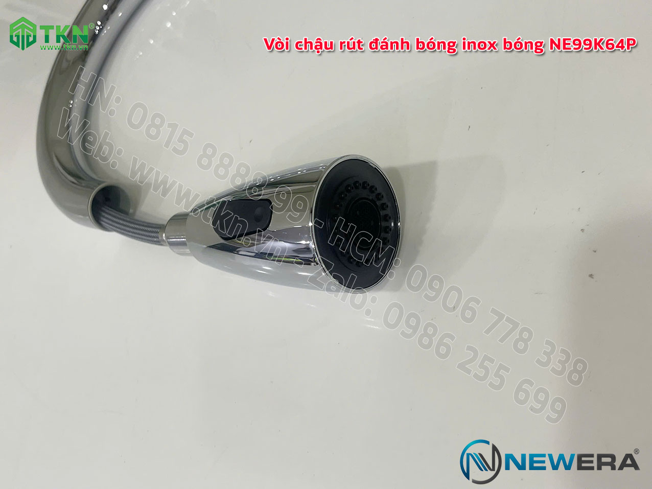 Vòi chậu rửa bát NewEra dây rút inox 304 bóng gương NE99K64P 15