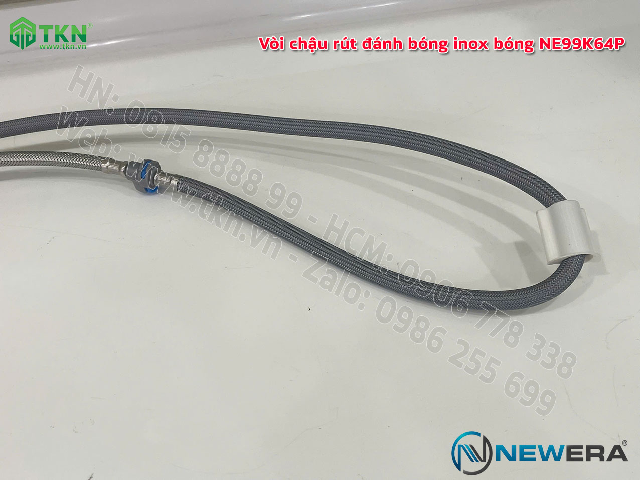 Vòi chậu rửa bát NewEra dây rút inox 304 bóng gương NE99K64P 13