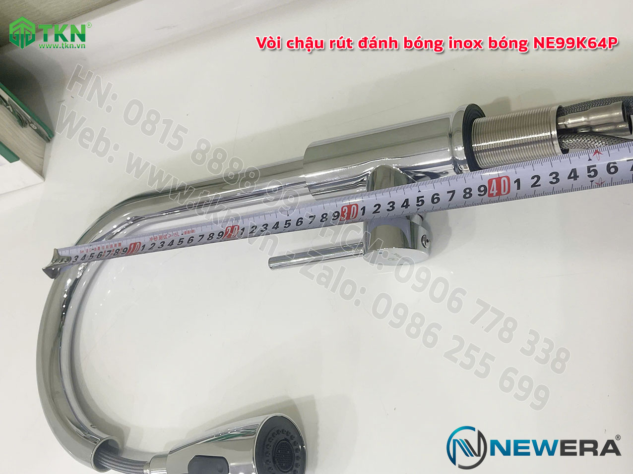 Vòi chậu rửa bát NewEra dây rút inox 304 bóng gương NE99K64P 16