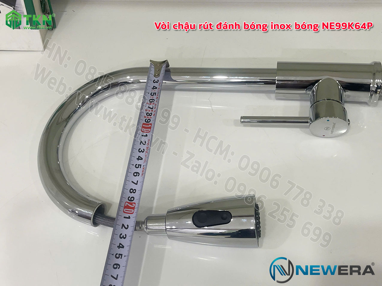 Vòi chậu rửa bát NewEra dây rút inox 304 bóng gương NE99K64P 17