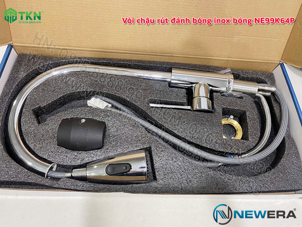 Vòi chậu rửa bát NewEra dây rút inox 304 bóng gương NE99K64P 2