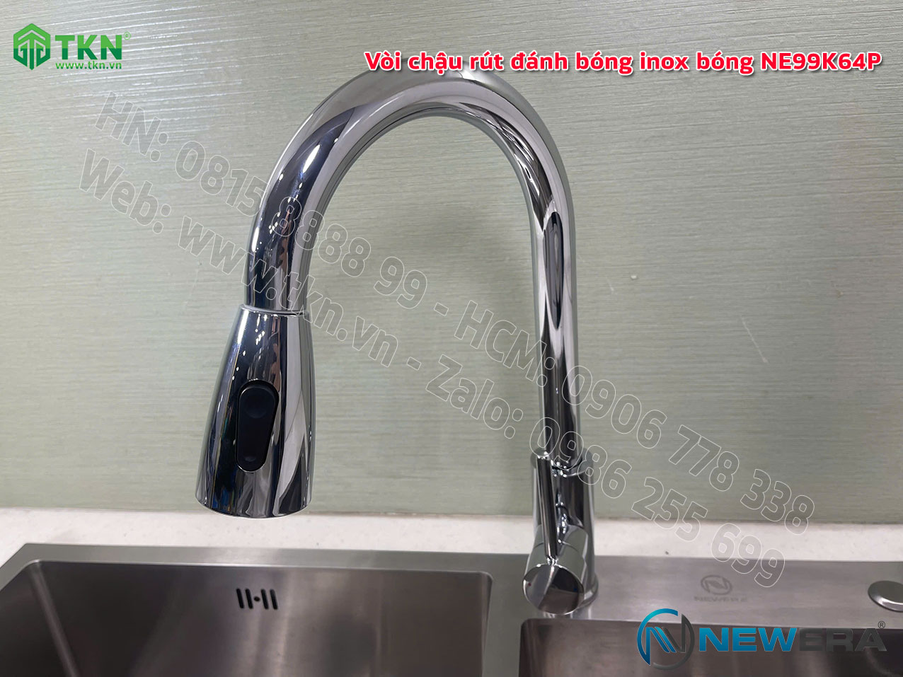 Vòi chậu rửa bát NewEra dây rút inox 304 bóng gương NE99K64P 10