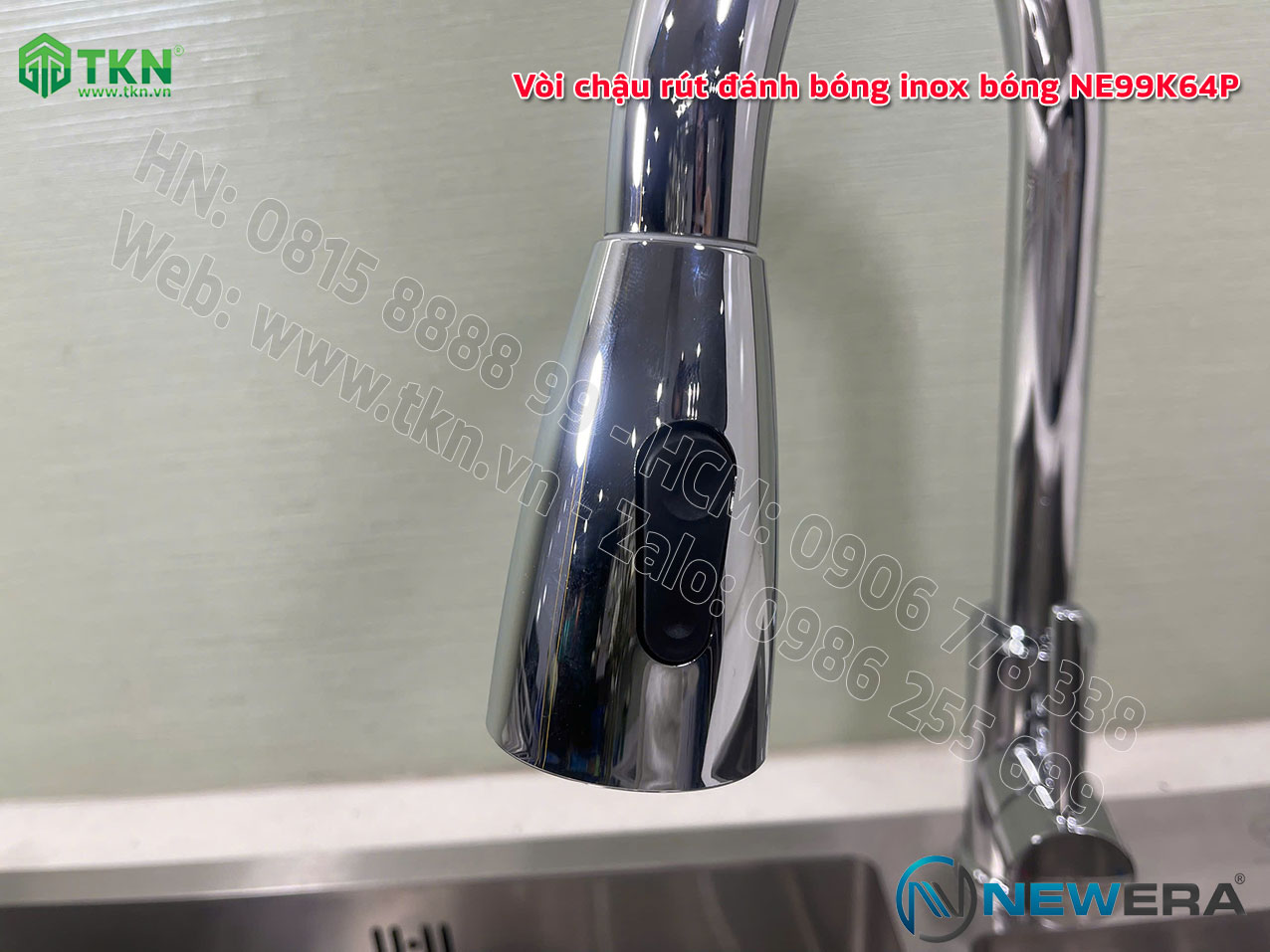 Vòi chậu rửa bát NewEra dây rút inox 304 bóng gương NE99K64P 9