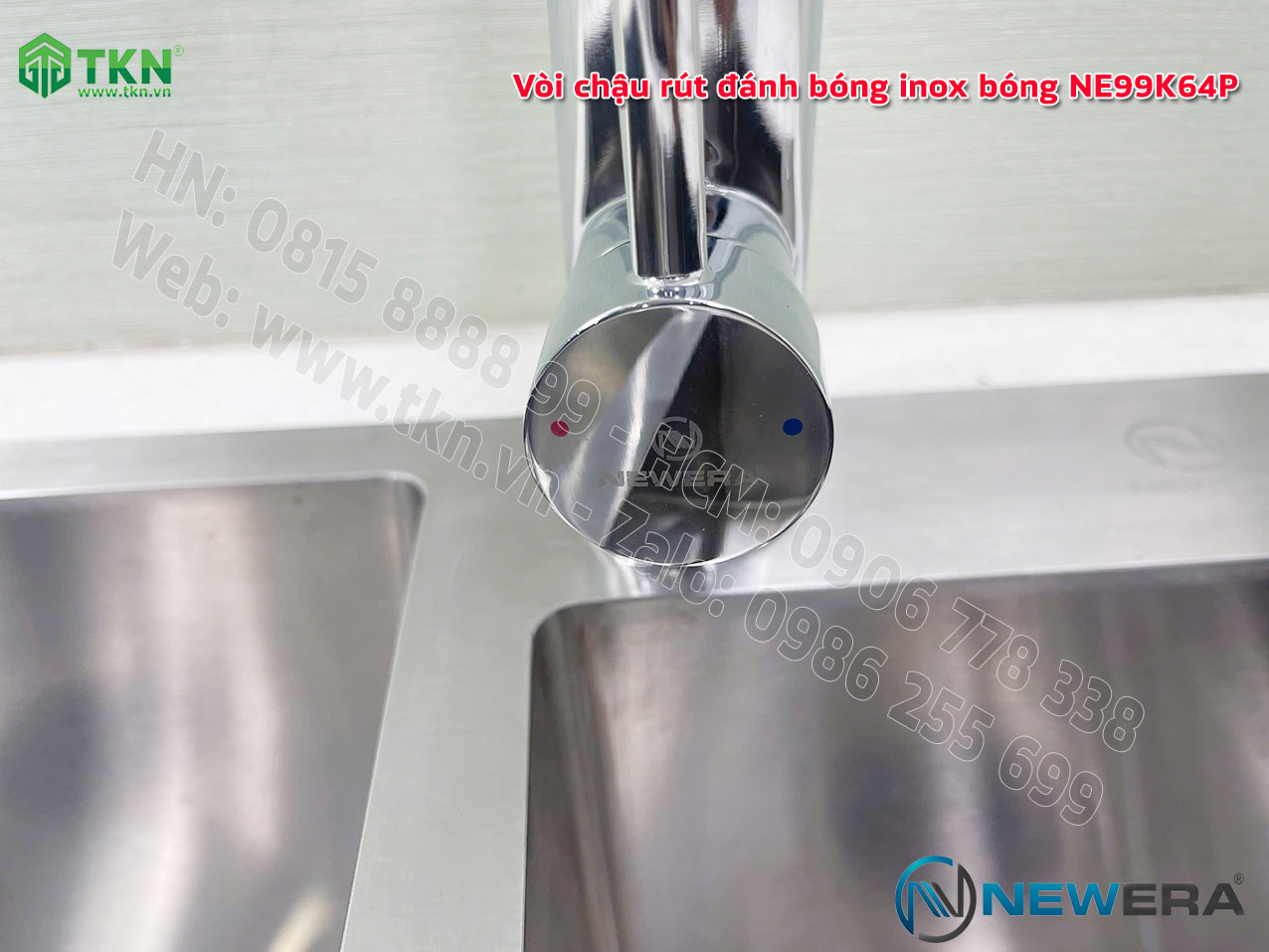 Vòi chậu rửa bát NewEra dây rút inox 304 bóng gương NE99K64P 11