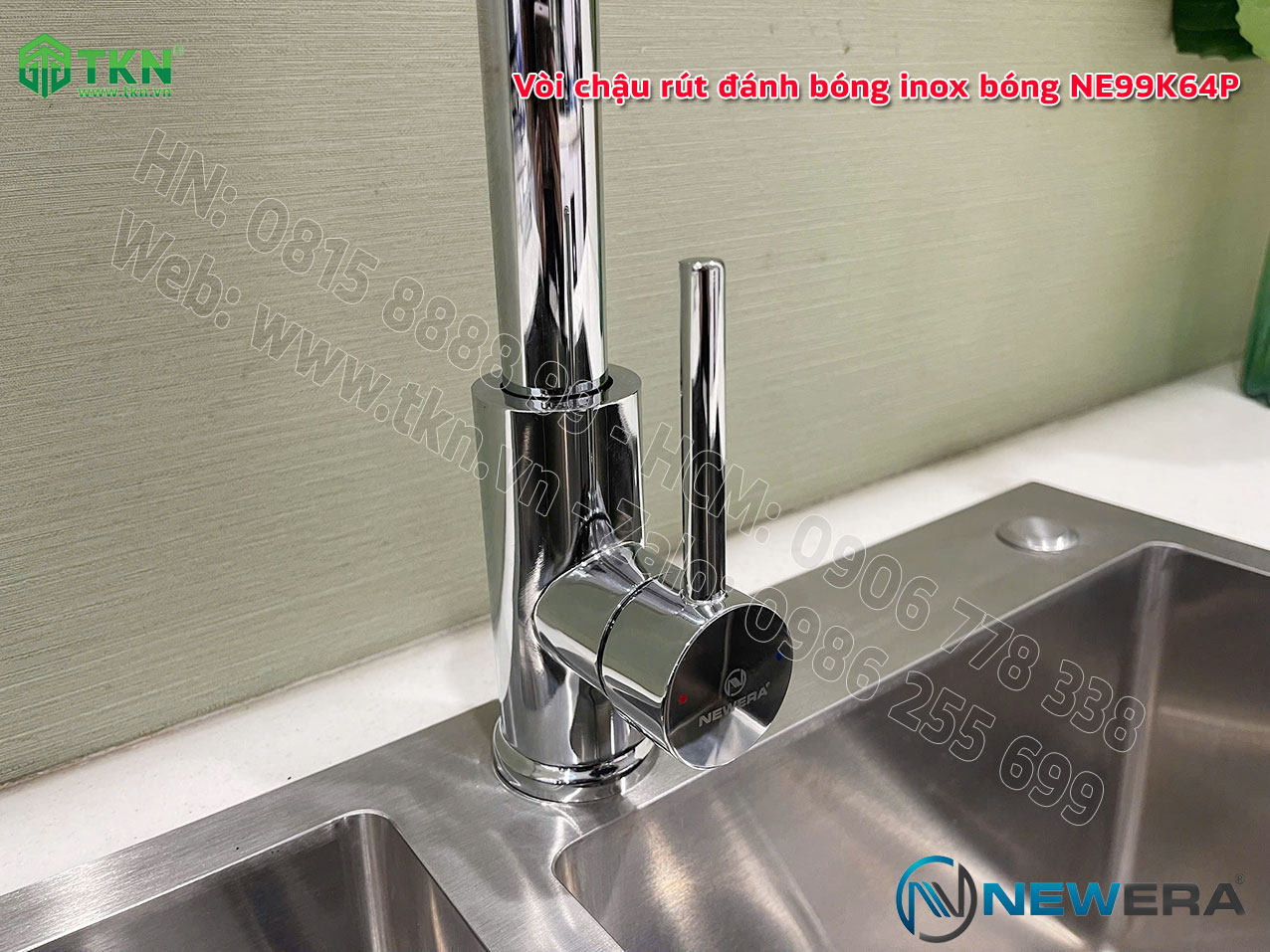 Vòi chậu rửa bát NewEra dây rút inox 304 bóng gương NE99K64P 6