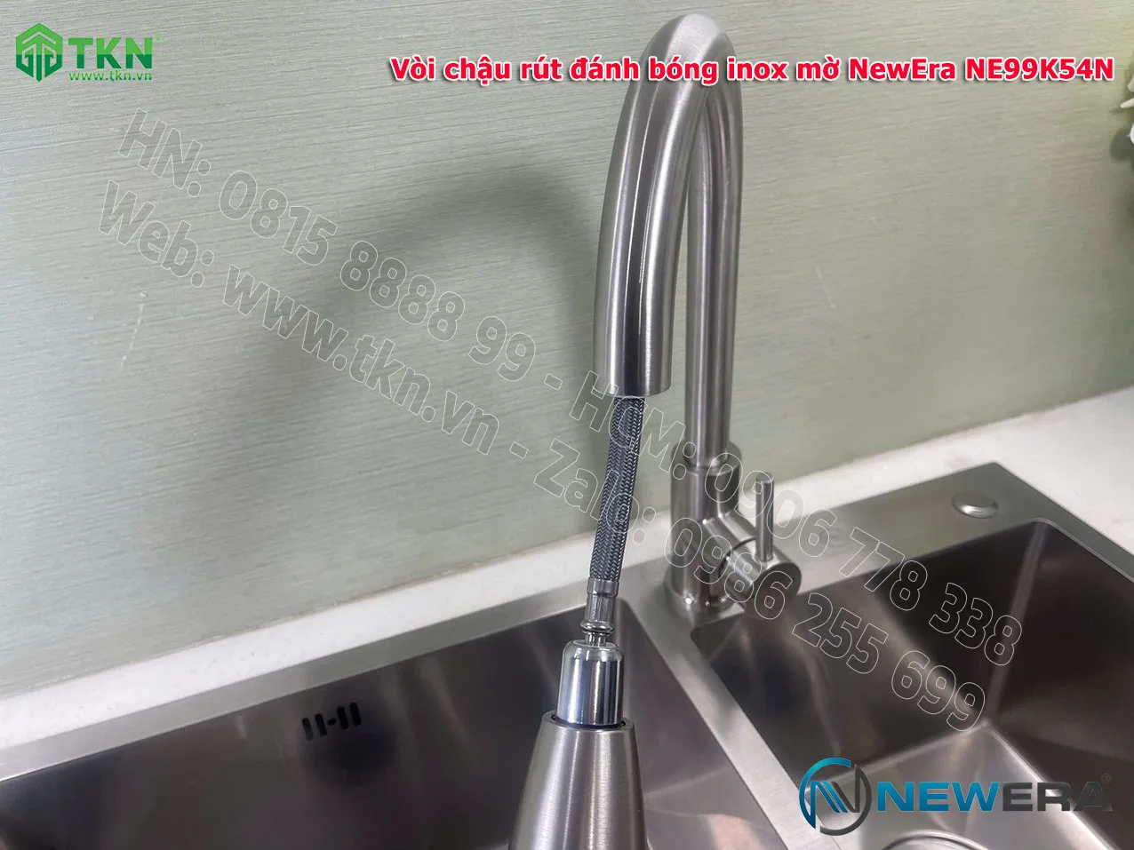 Vòi chậu rửa bát NewEra dây rút inox 304 NE99K54N 10