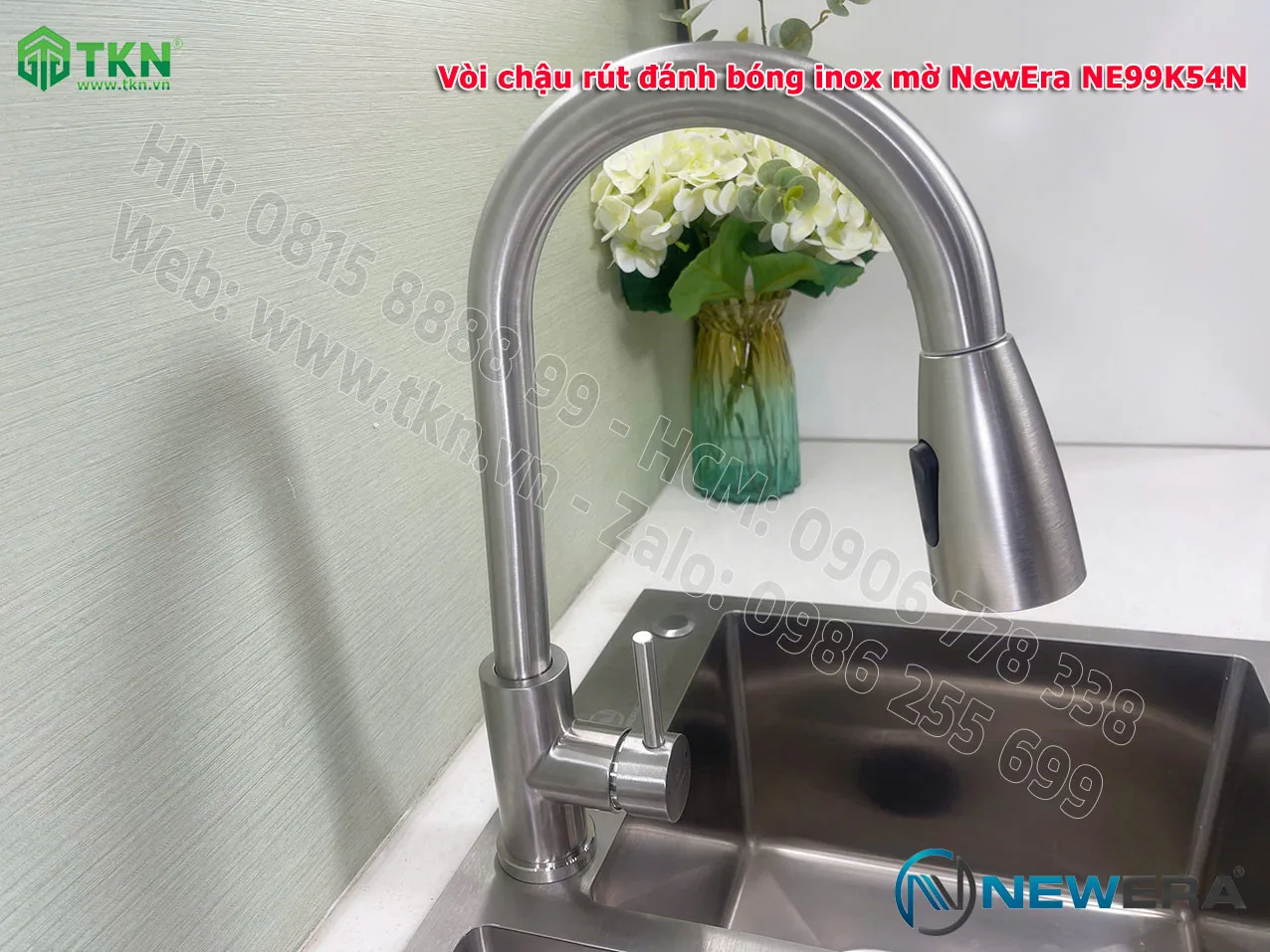 Vòi chậu rửa bát NewEra dây rút inox 304 NE99K54N 15