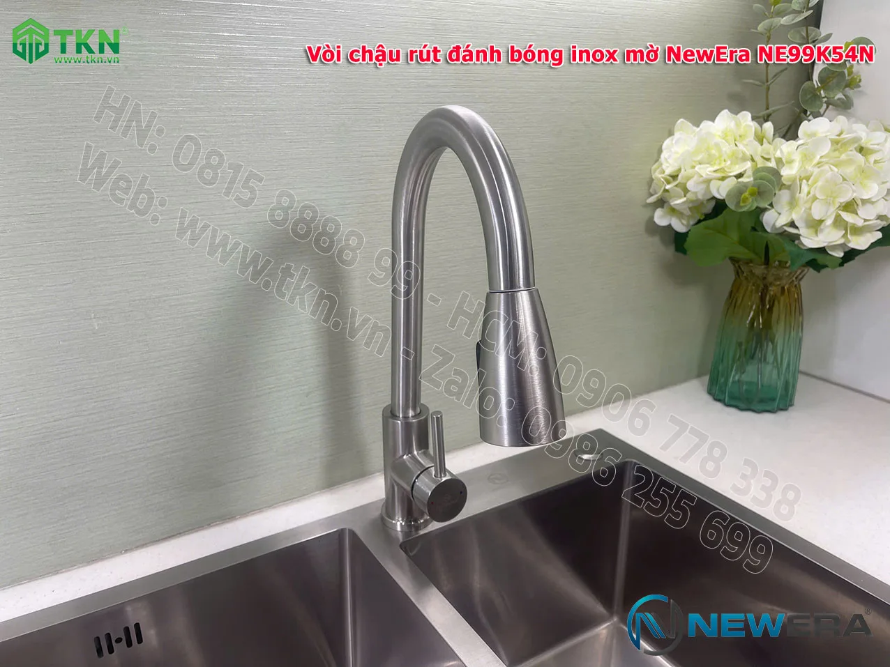 Vòi chậu rửa bát NewEra dây rút inox 304 NE99K54N 13