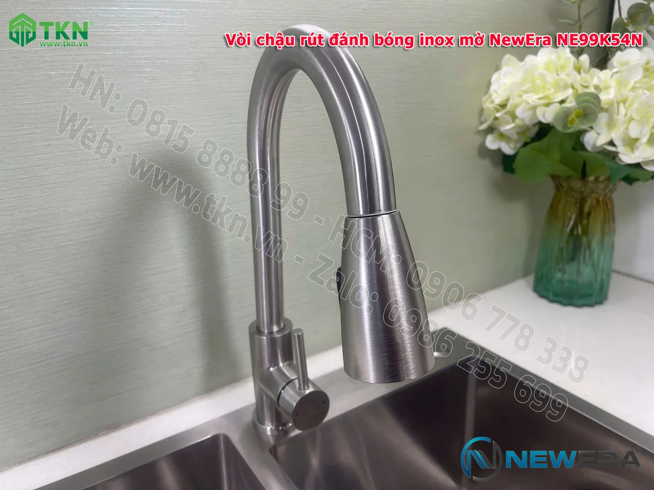 Vòi chậu rửa bát NewEra dây rút inox 304 NE99K54N 12