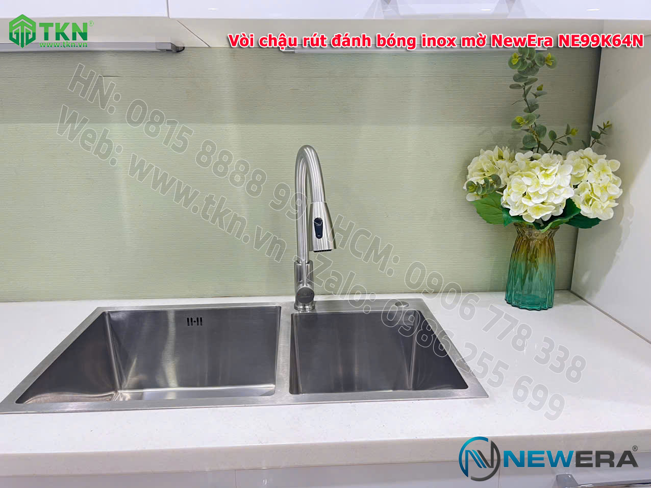 Vòi chậu rửa bát NewEra dây rút inox 304 NE99K64N 1