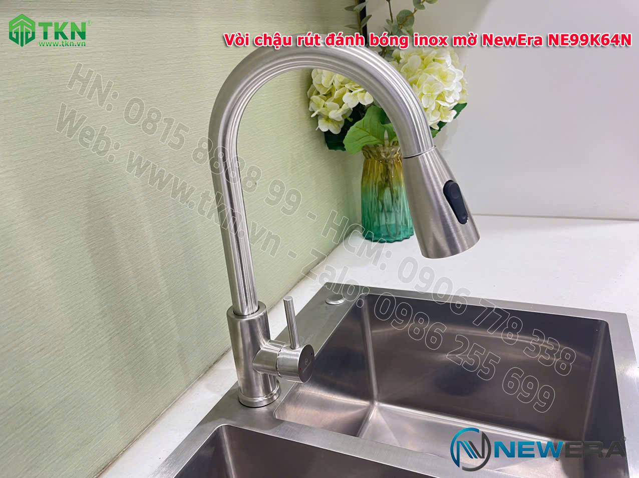 Vòi chậu rửa bát NewEra dây rút inox 304 NE99K64N 9