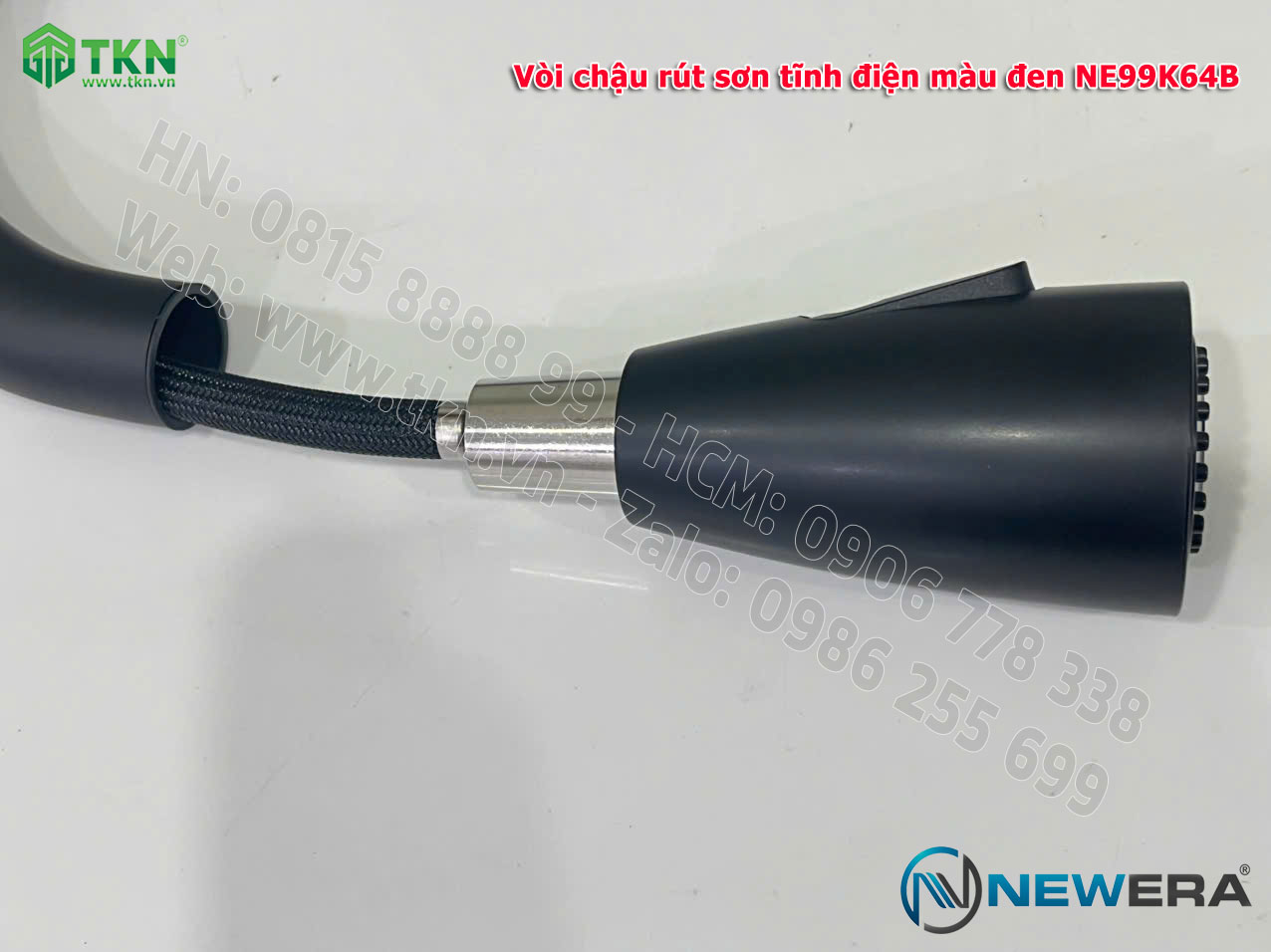 Vòi chậu rửa bát NewEra dây rút inox 304 màu đen NE99K64B 9