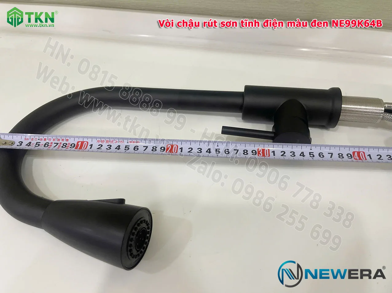 Vòi chậu rửa bát NewEra dây rút inox 304 màu đen NE99K64B 13