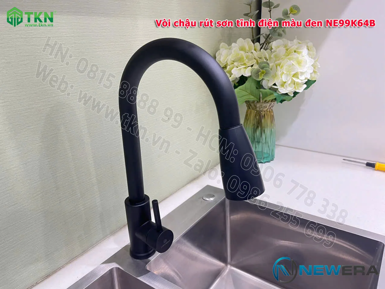 Vòi chậu rửa bát NewEra dây rút inox 304 màu đen NE99K64B 1