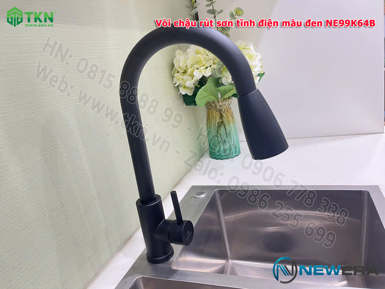 Vòi chậu rửa bát NewEra dây rút inox 304 màu đen NE99K64B 2