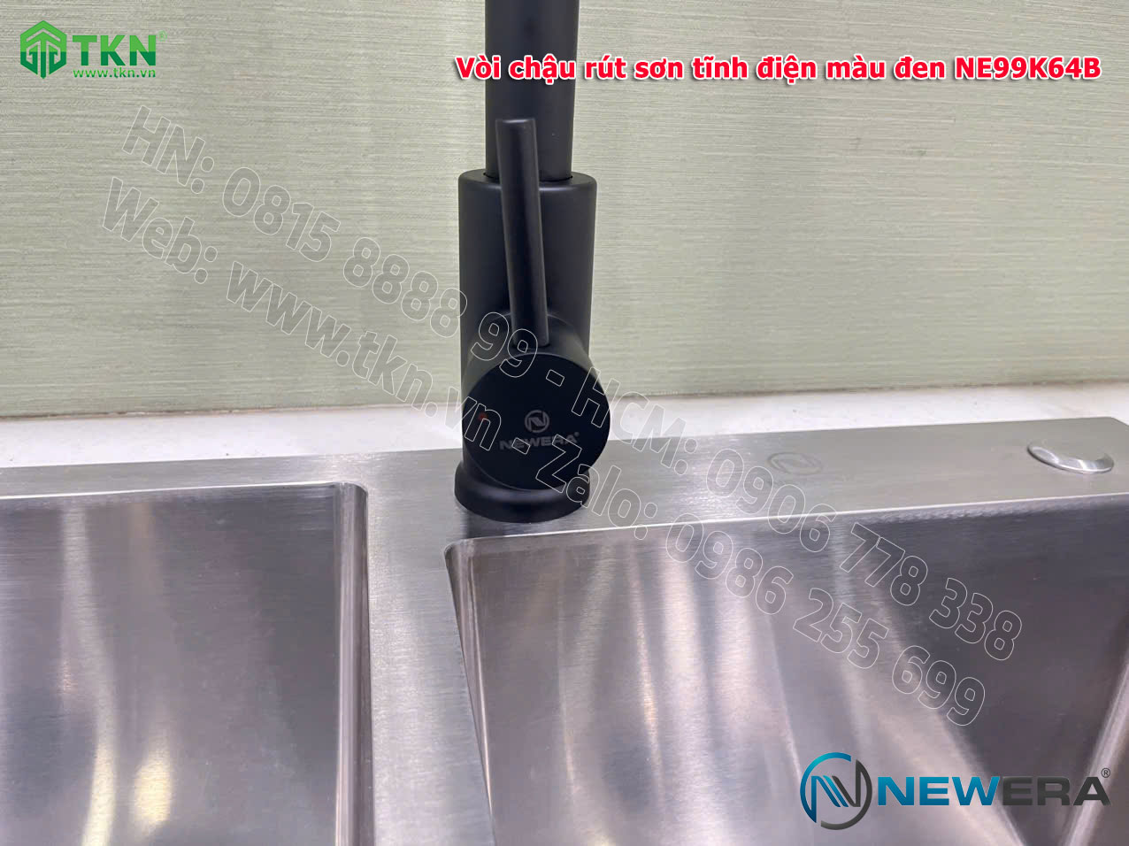 Vòi chậu rửa bát NewEra dây rút inox 304 màu đen NE99K64B 6