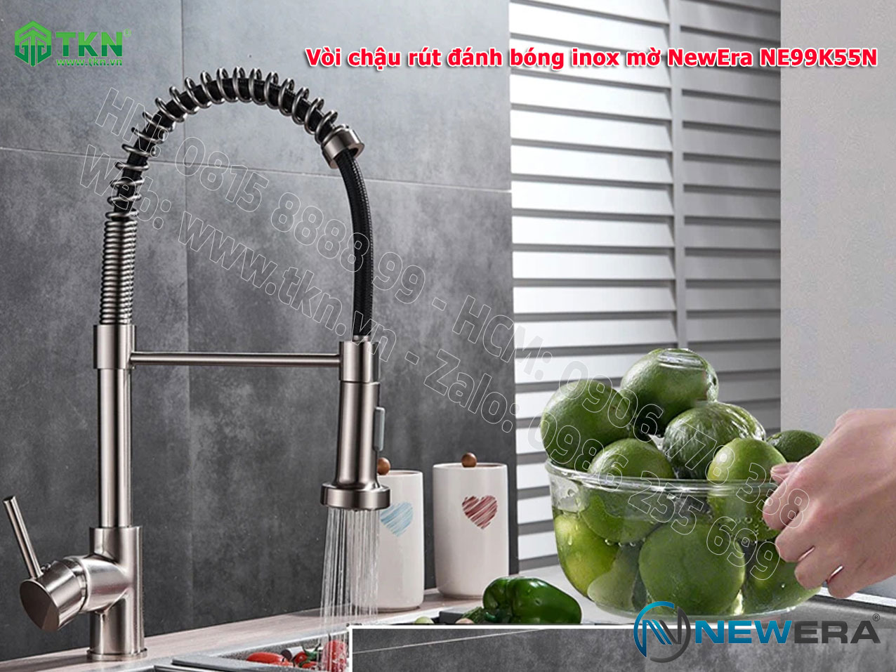 Vòi chậu rửa bát NewEra dây rút inox 304 NE99K55N