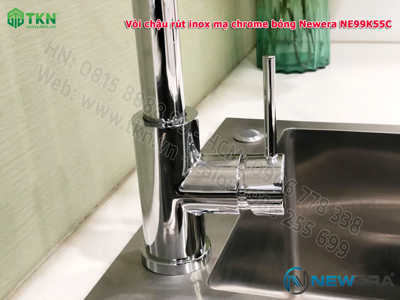 Vòi chậu rửa bát NewEra dây rút inox 304 mạ Chrome NE99K55C 13