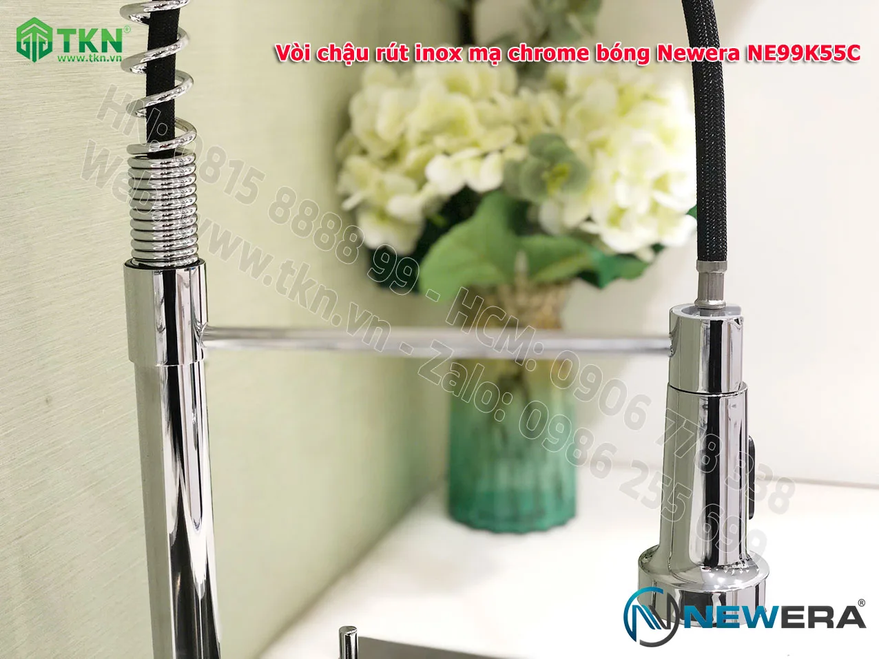 Vòi chậu rửa bát NewEra dây rút inox 304 mạ Chrome NE99K55C 4