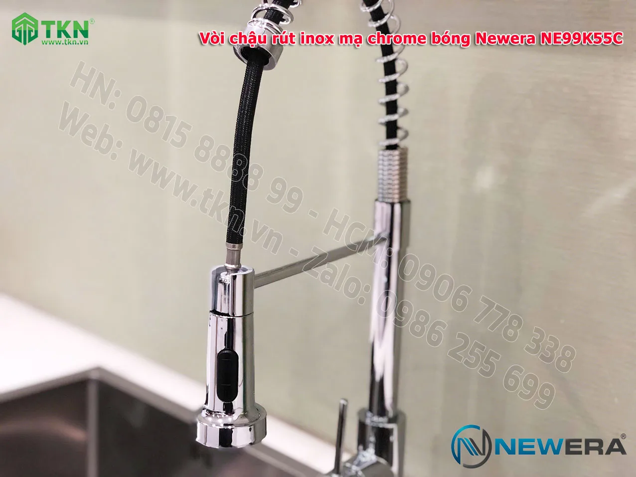 Vòi chậu rửa bát NewEra dây rút inox 304 mạ Chrome NE99K55C 11