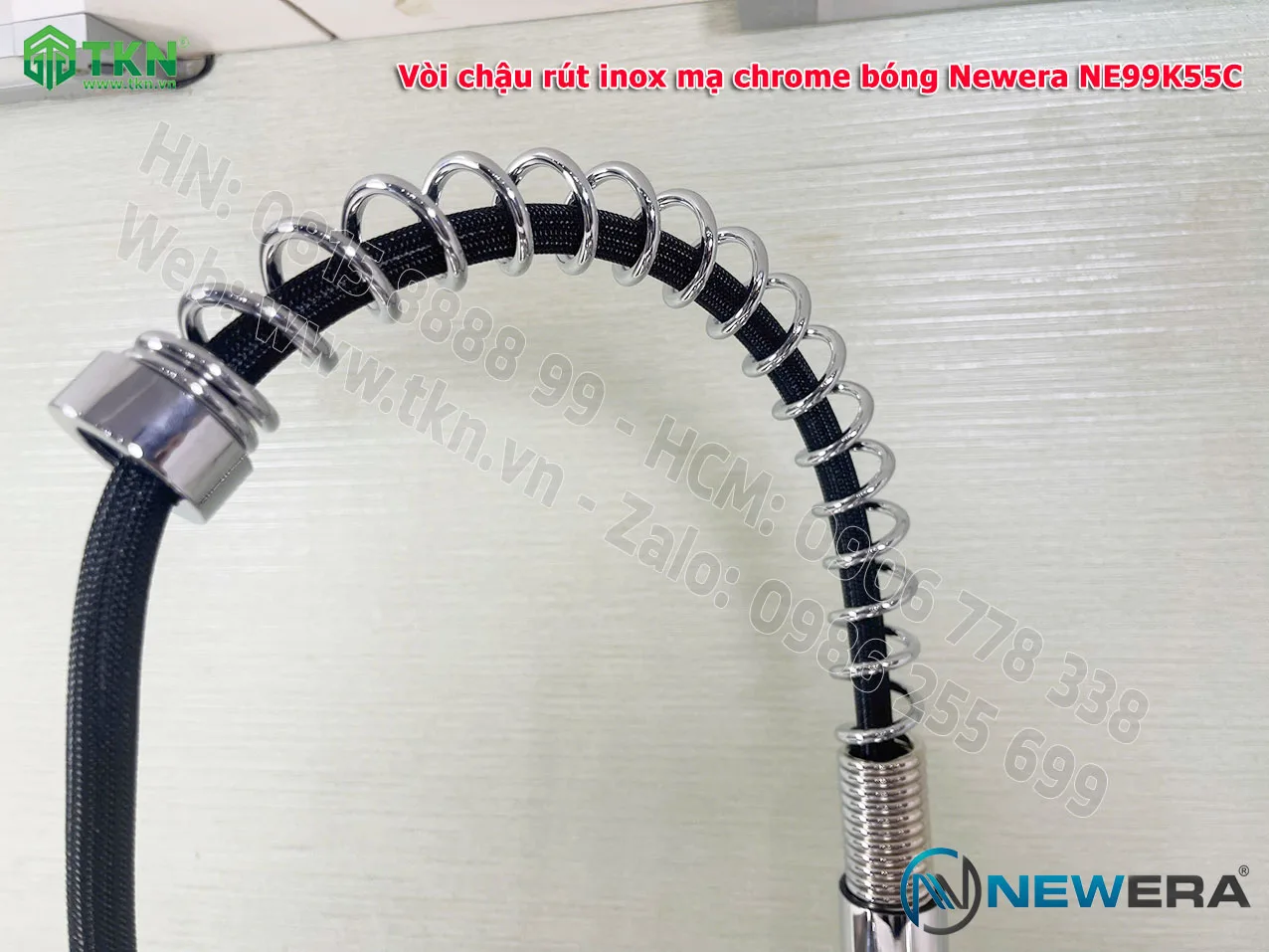 Vòi chậu rửa bát NewEra dây rút inox 304 mạ Chrome NE99K55C 10