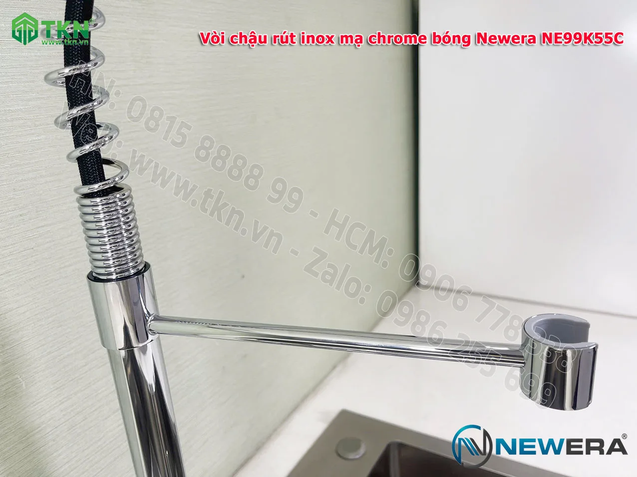 Vòi chậu rửa bát NewEra dây rút inox 304 mạ Chrome NE99K55C 9