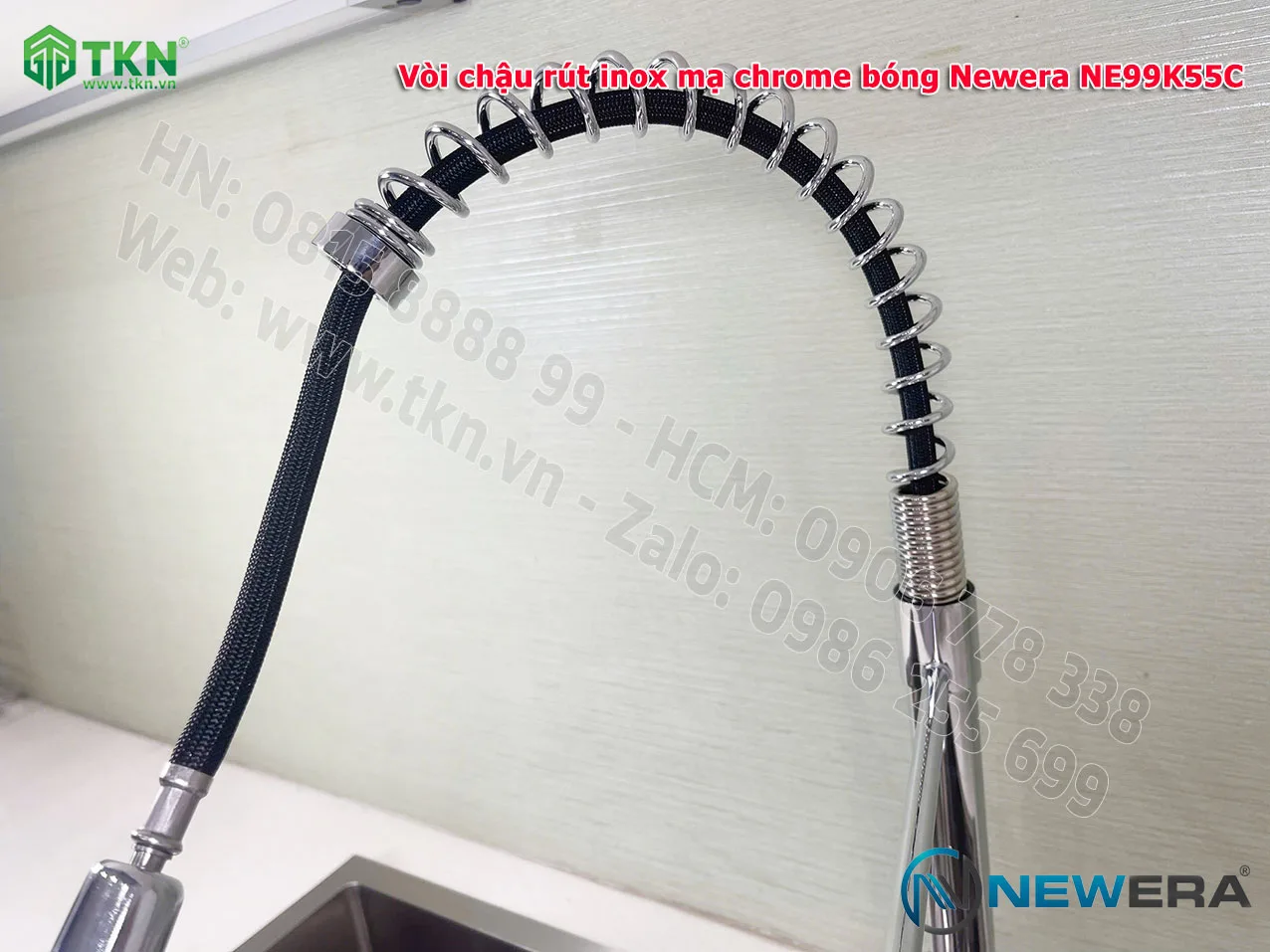 Vòi chậu rửa bát NewEra dây rút inox 304 mạ Chrome NE99K55C 7