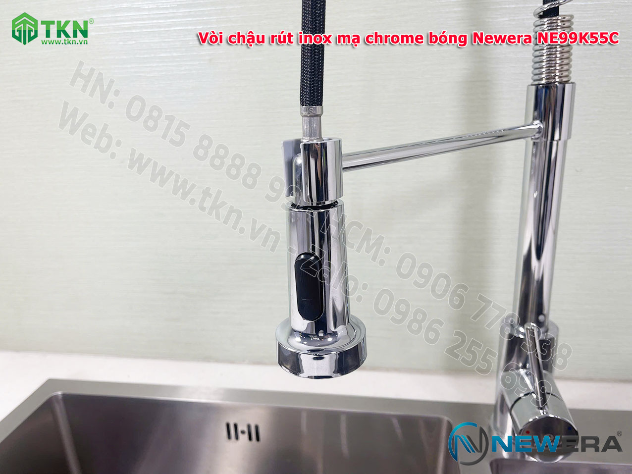 Vòi chậu rửa bát NewEra dây rút inox 304 màu Chrome NE99K55C 6