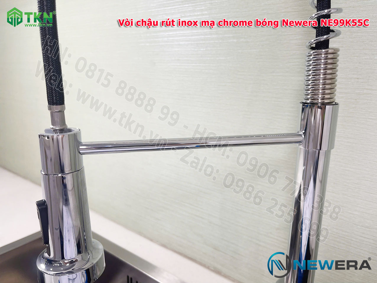 Vòi chậu rửa bát NewEra dây rút inox 304 màu Chrome NE99K55C 5