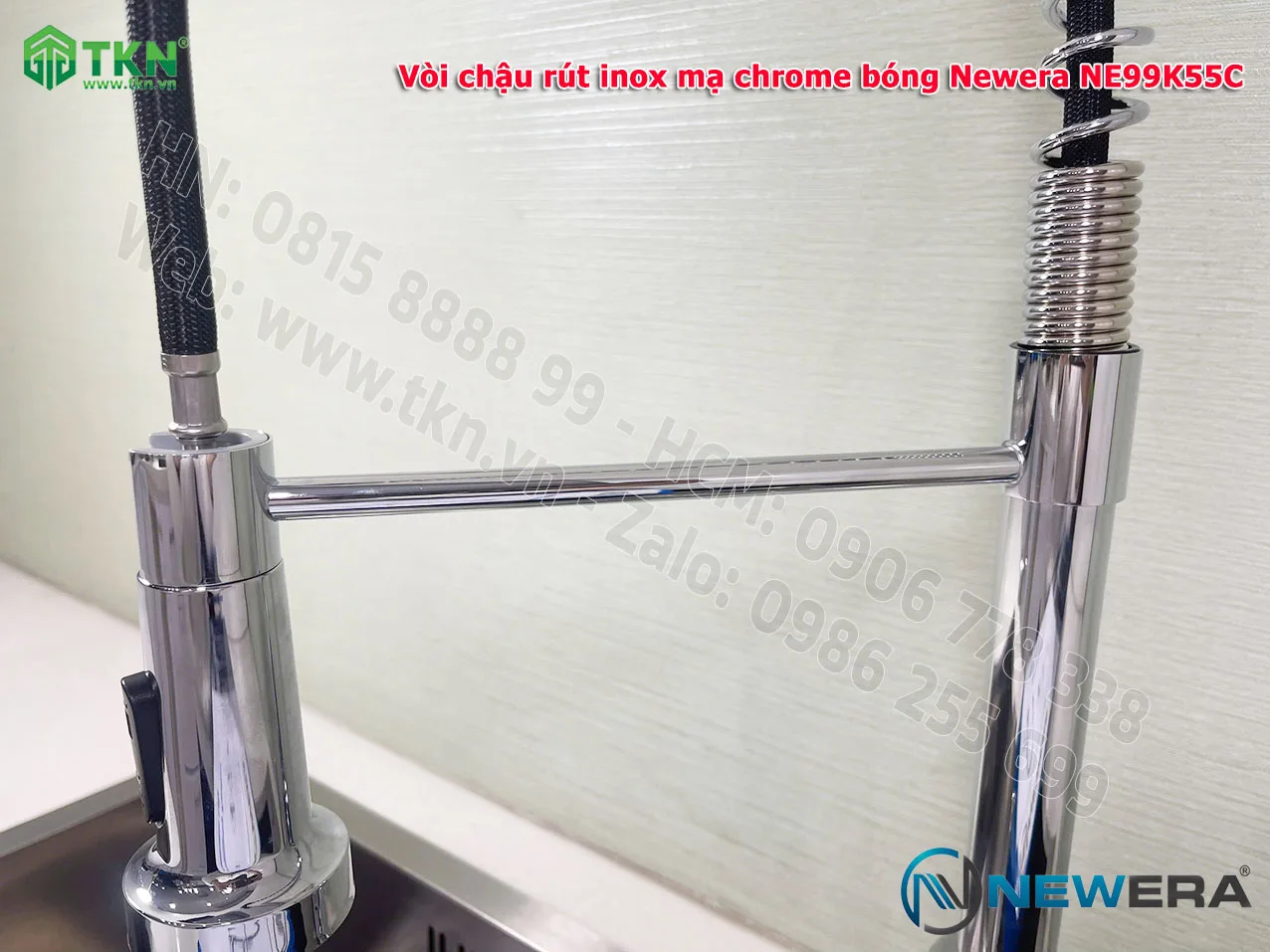 Vòi chậu rửa bát NewEra dây rút inox 304 mạ Chrome NE99K55C 5