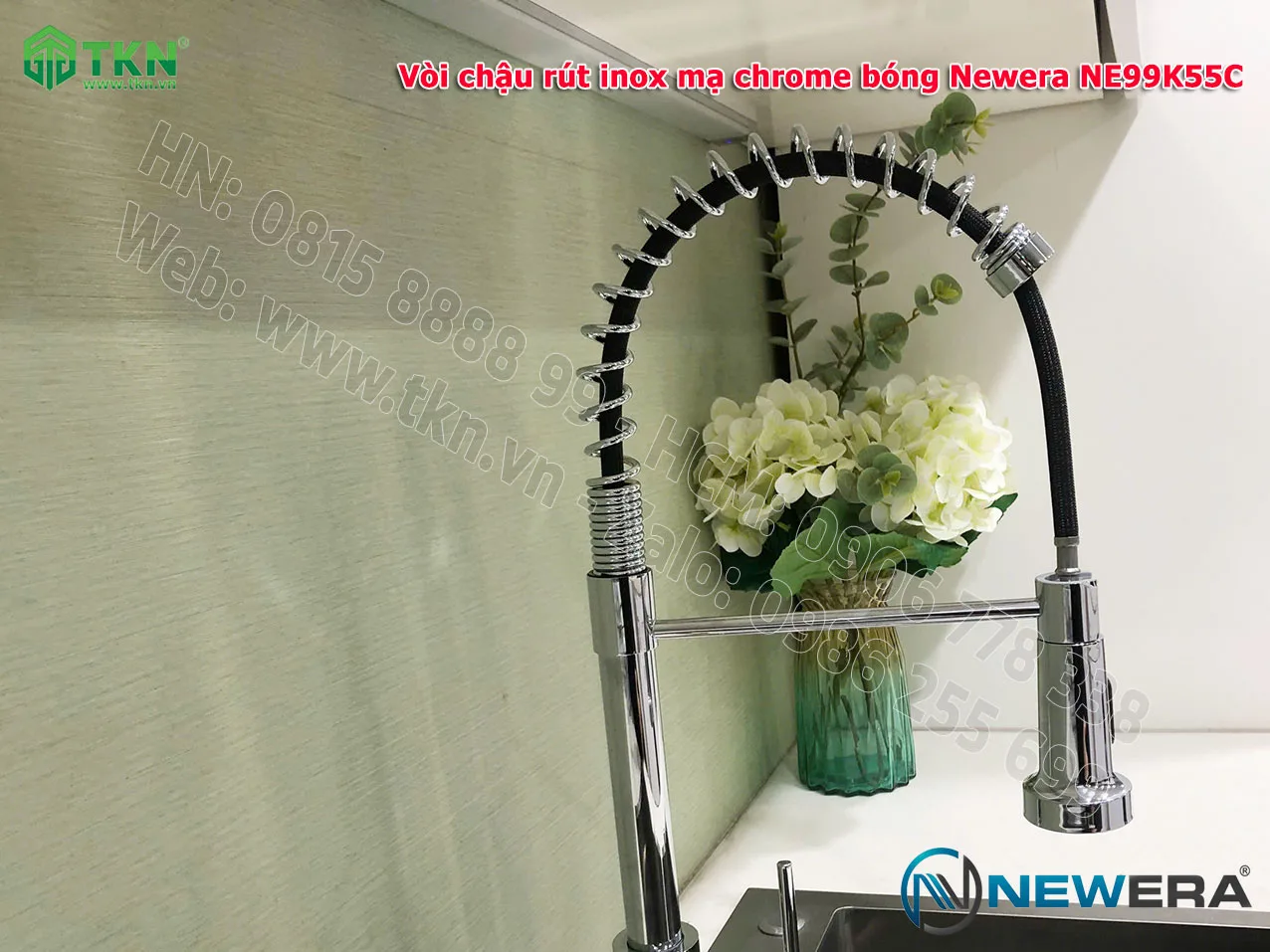 Vòi chậu rửa bát NewEra dây rút inox 304 mạ Chrome NE99K55C 1