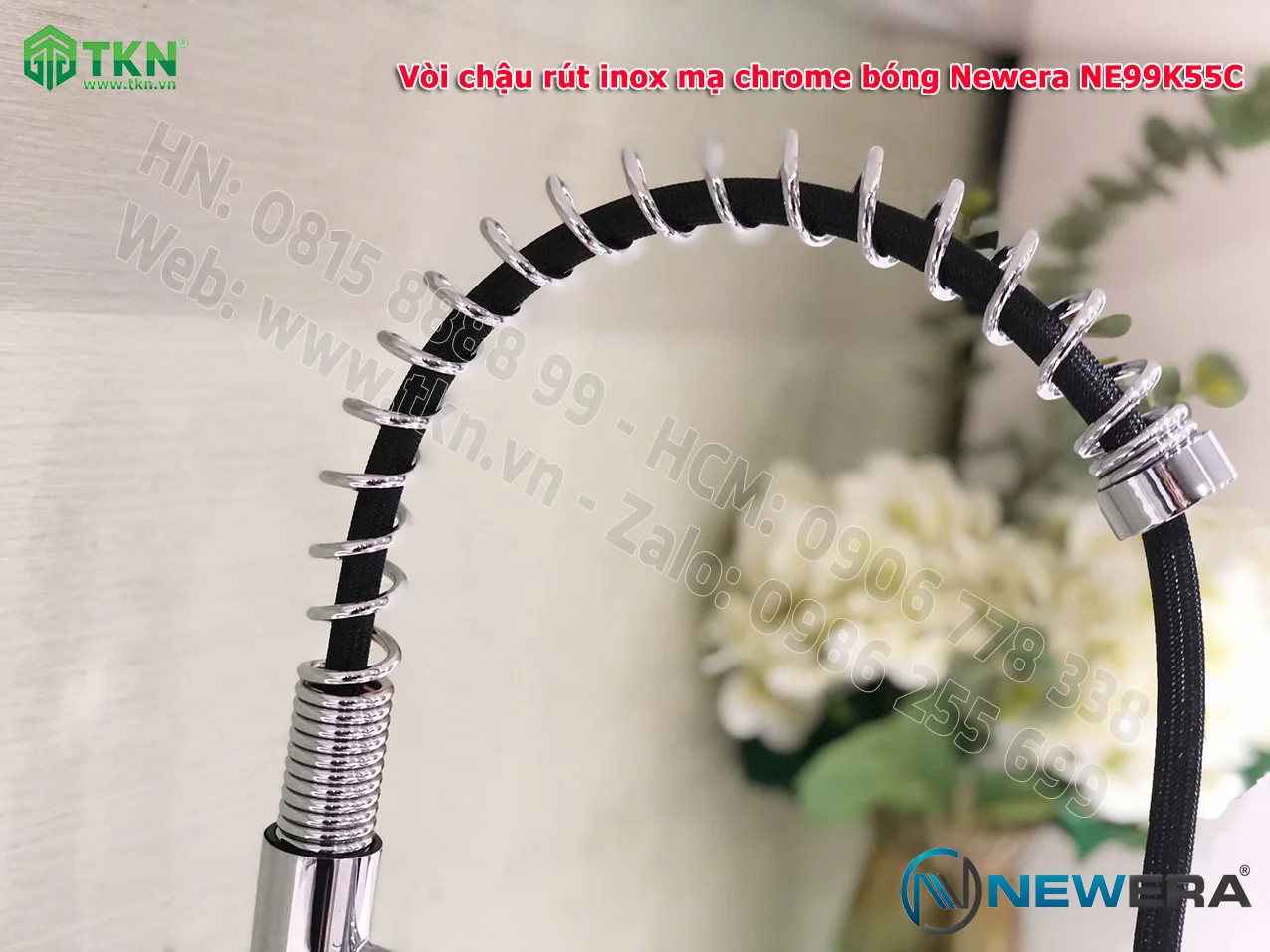 Vòi chậu rửa bát NewEra dây rút inox 304 mạ Chrome NE99K55C 17