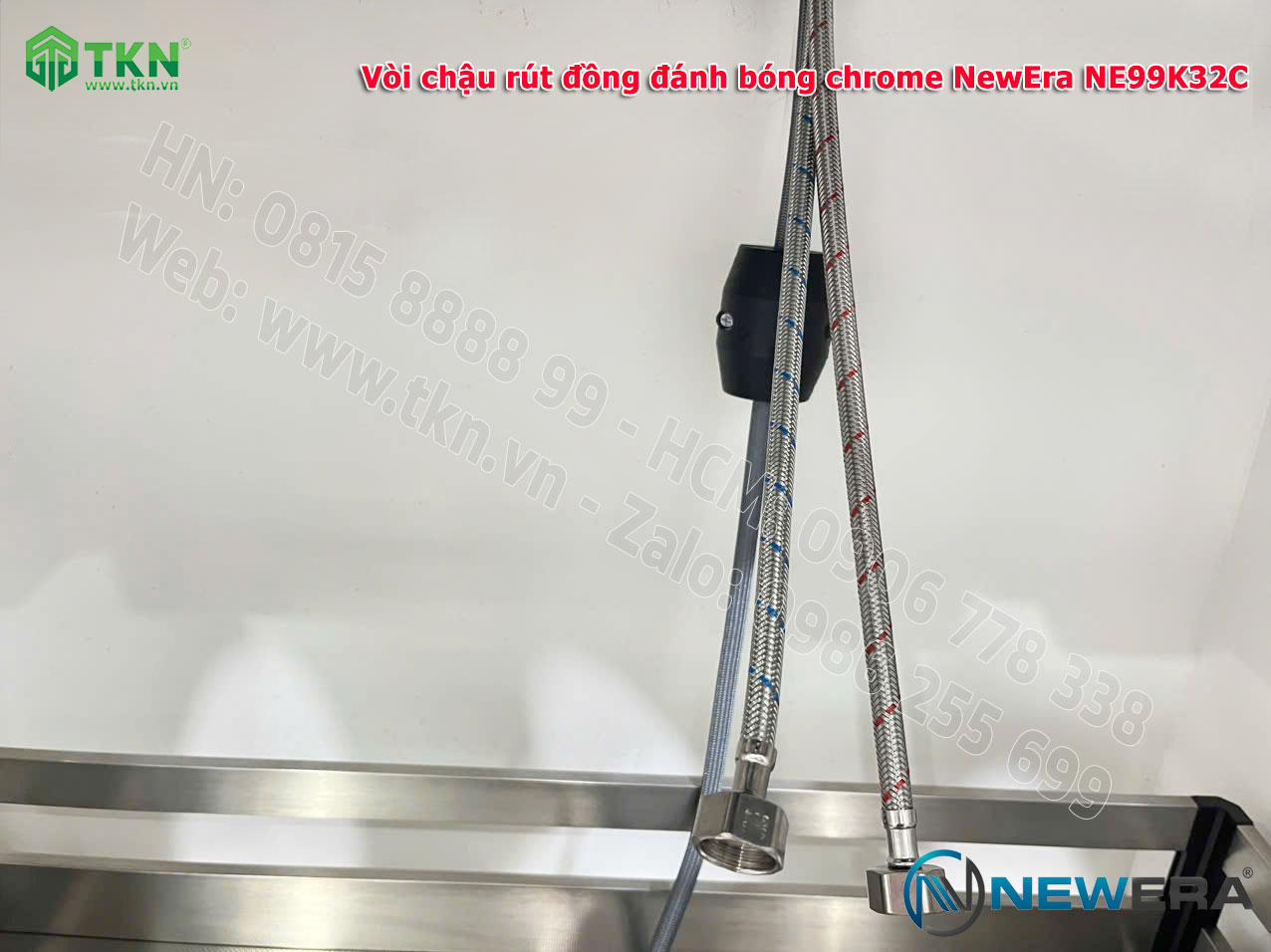 Vòi chậu rửa bát NewEra chất liệu đồng, đánh bóng chrome, 2 đường nóng lạnh NE99K32C 8