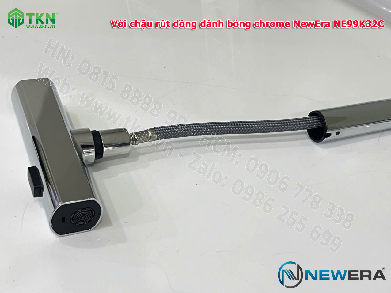 Vòi chậu rửa bát NewEra chất liệu đồng, đánh bóng chrome, 2 đường nóng lạnh NE99K32C 12