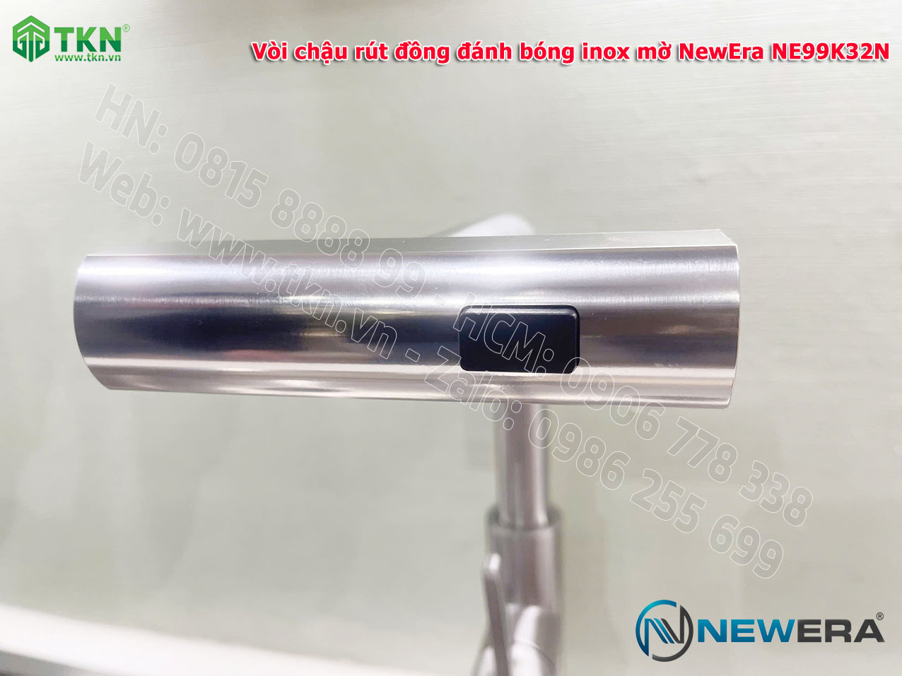 Vòi chậu rửa bát NewEra chất liệu đồng, đánh bóng inox mờ, 2 đường nóng lạnh NE99K32N 8