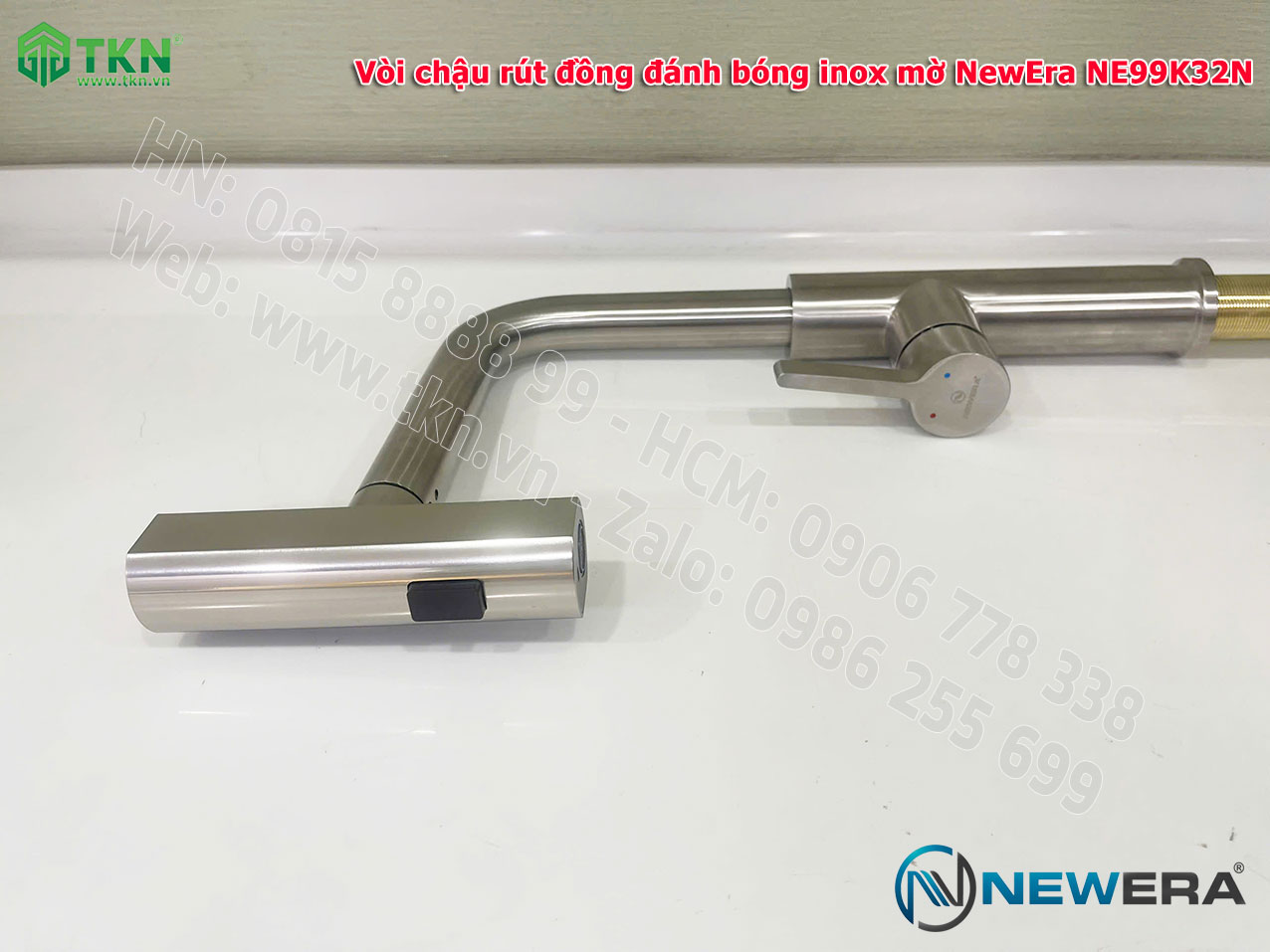 Vòi chậu rửa bát NewEra chất liệu đồng, đánh bóng inox mờ, 2 đường nóng lạnh NE99K32N 10