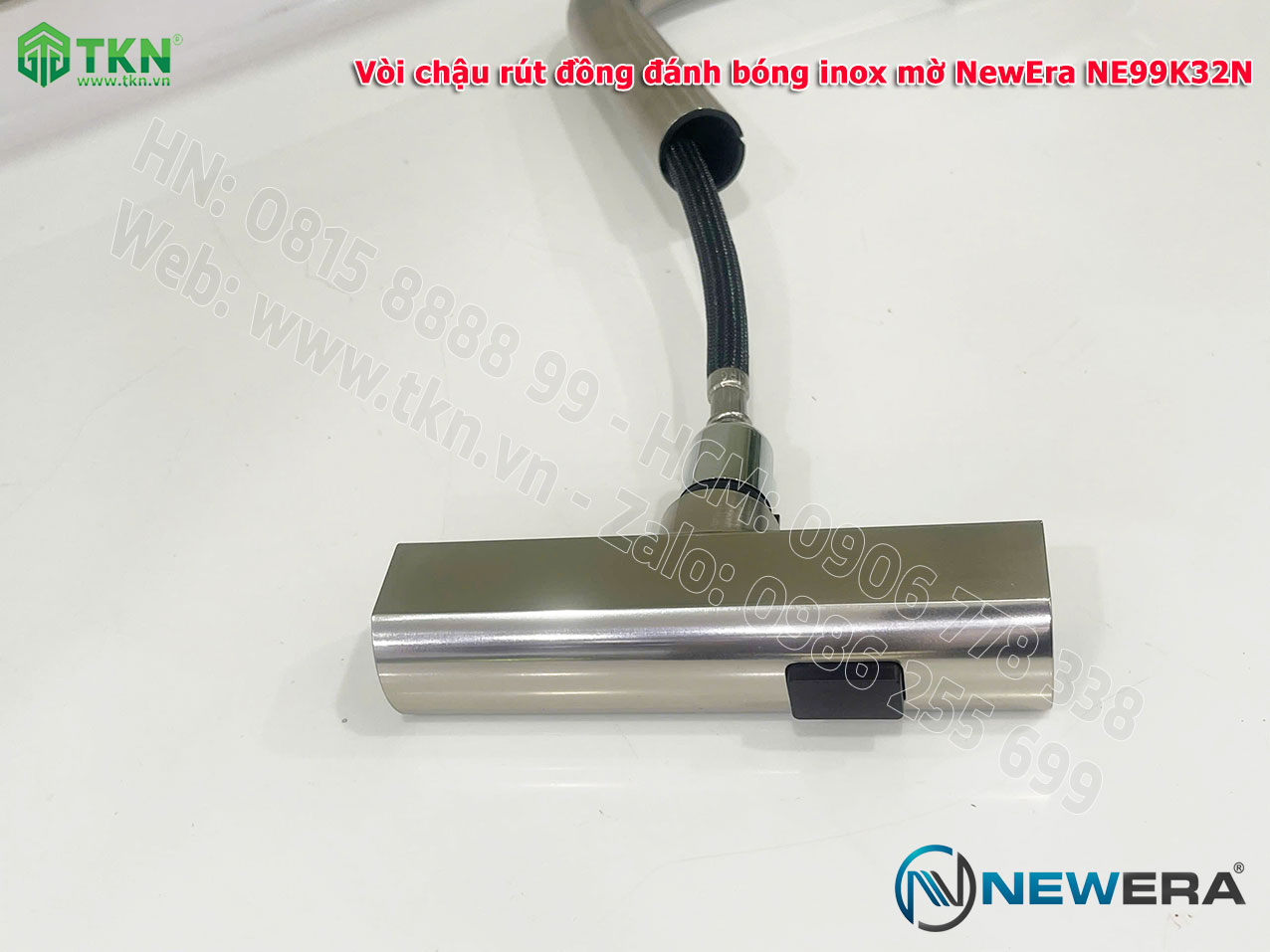 Vòi chậu rửa bát NewEra chất liệu đồng, đánh bóng inox mờ, 2 đường nóng lạnh NE99K32N 17