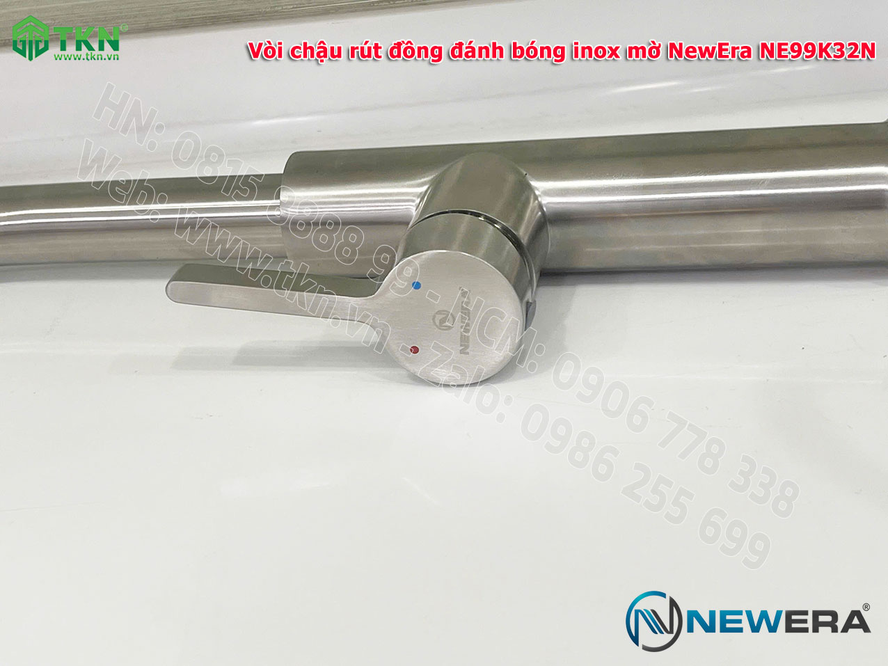 Vòi chậu rửa bát NewEra chất liệu đồng, đánh bóng inox mờ, 2 đường nóng lạnh NE99K32N 14