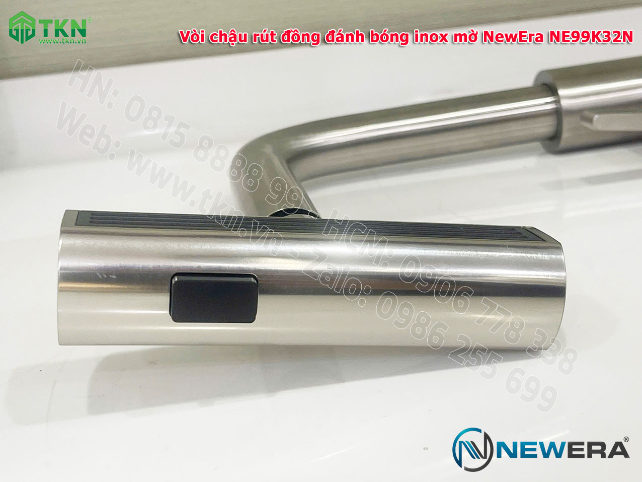 Vòi chậu rửa bát NewEra chất liệu đồng, đánh bóng inox mờ, 2 đường nóng lạnh NE99K32N 12