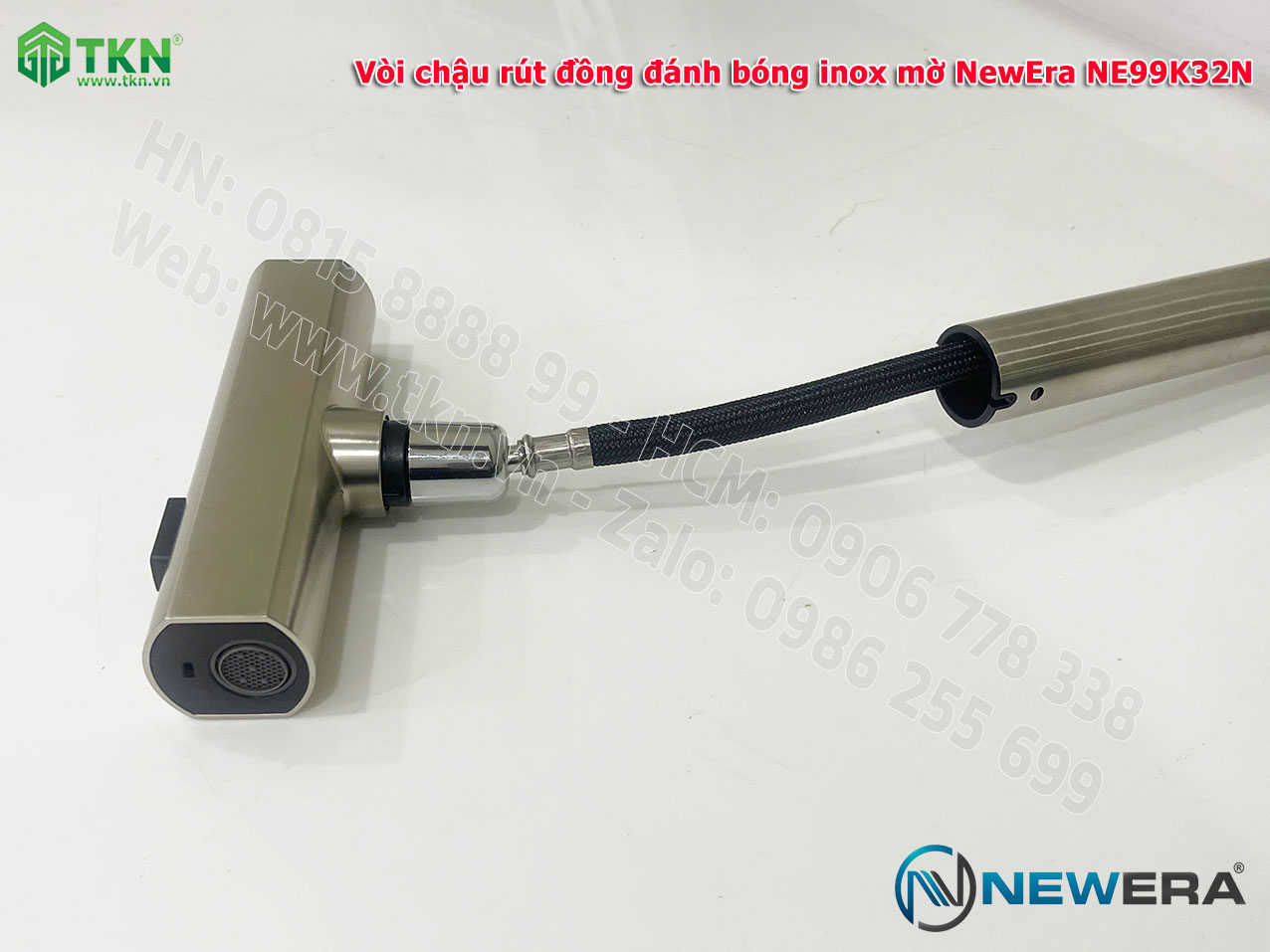 Vòi chậu rửa bát NewEra chất liệu đồng, đánh bóng inox mờ, 2 đường nóng lạnh NE99K32N 11