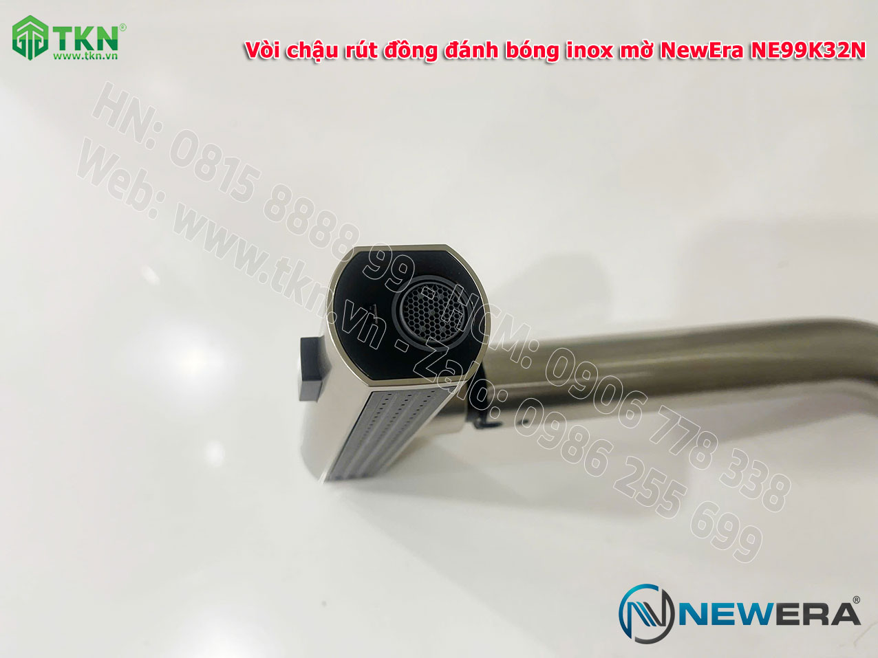 Vòi chậu rửa bát NewEra chất liệu đồng, đánh bóng inox mờ, 2 đường nóng lạnh NE99K32N 16