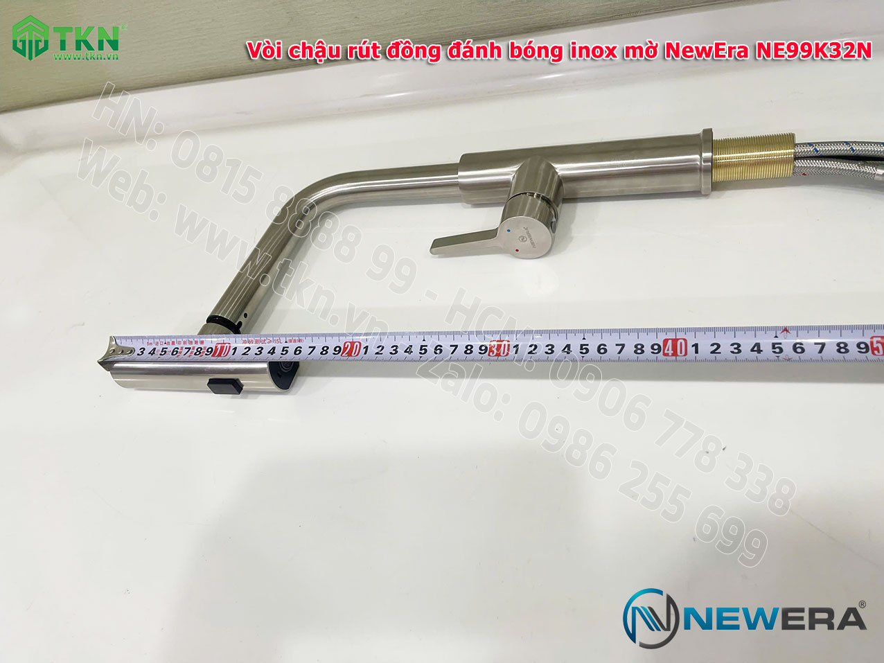 Vòi chậu rửa bát NewEra chất liệu đồng, đánh bóng inox mờ, 2 đường nóng lạnh NE99K32N 20