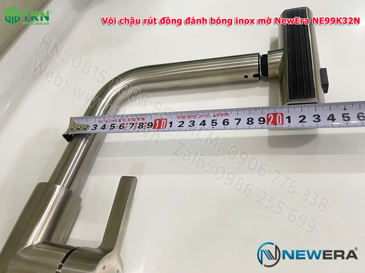 Vòi chậu rửa bát NewEra chất liệu đồng, đánh bóng inox mờ, 2 đường nóng lạnh NE99K32N 21