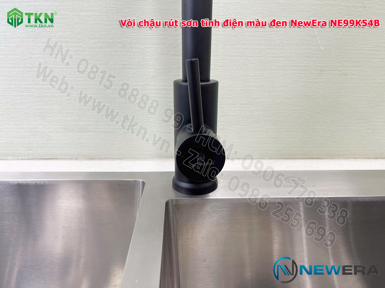 Vòi chậu rửa bát NewEra dây rút inox 304 màu đen NE99K54B 8