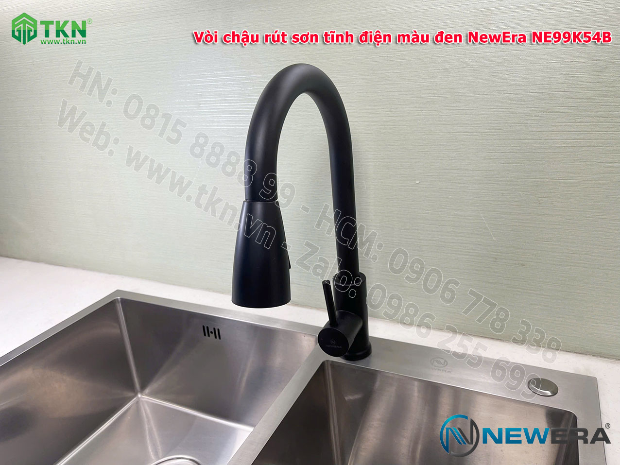 Vòi chậu rửa bát NewEra dây rút inox 304 màu đen NE99K54B 3