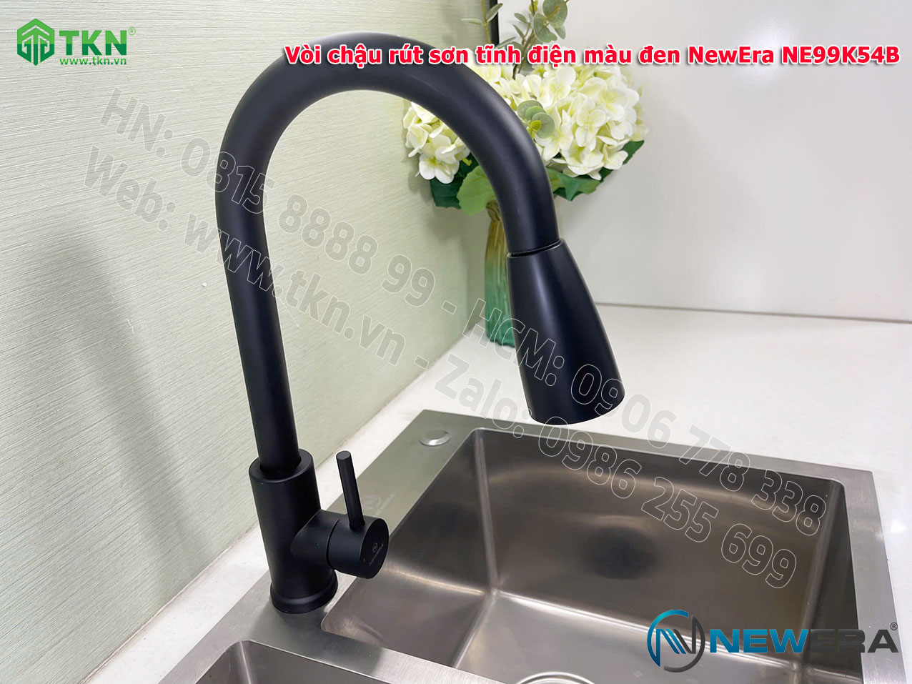 Vòi chậu rửa bát NewEra dây rút inox 304 màu đen NE99K54B 15