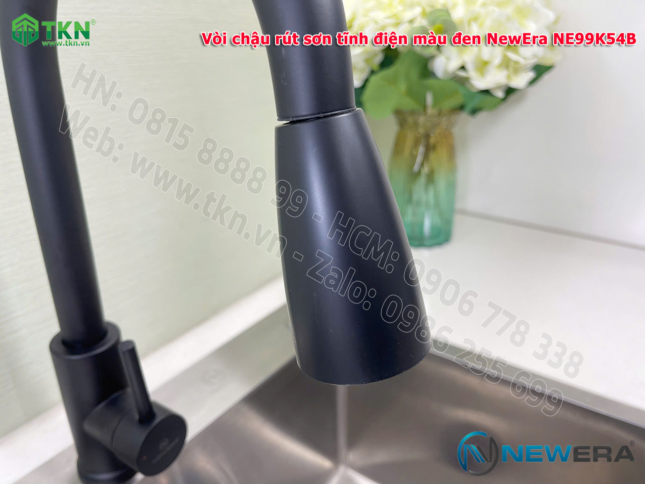 Vòi chậu rửa bát NewEra dây rút inox 304 màu đen NE99K54B 14